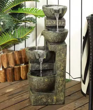 Vierstaps Vintage Tuinfontein – Verstelbare Waterval voor Tuin, Vijver & Terras