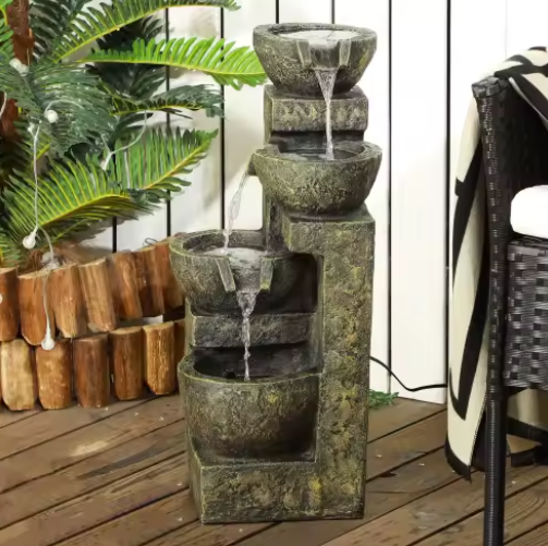 Vierstaps Vintage Tuinfontein – Verstelbare Waterval voor Tuin, Vijver & Terras