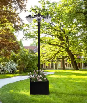 Metalen Zonne-energie Vloerlamp – Waterdichte Buitenlamp met Bloempotvoet, 189 cm Hoog