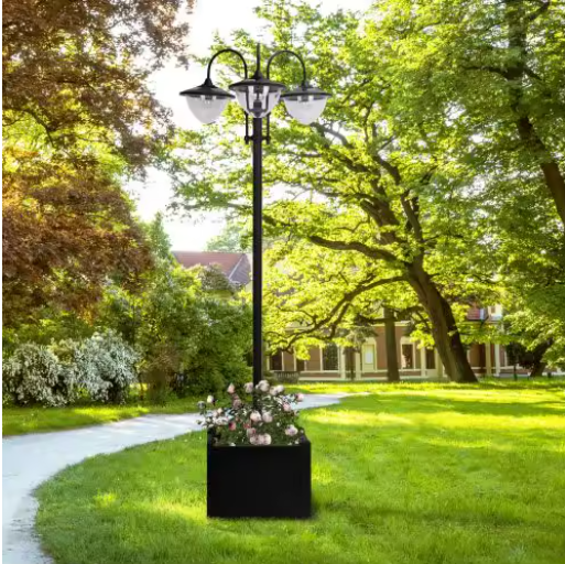 Metalen Zonne-energie Vloerlamp – Waterdichte Buitenlamp met Bloempotvoet, 189 cm Hoog