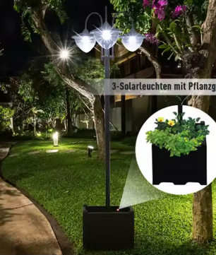 Metalen Zonne-energie Vloerlamp – Waterdichte Buitenlamp met Bloempotvoet, 189 cm Hoog