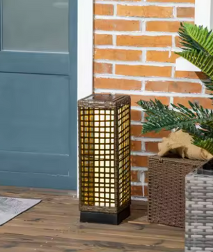 Solar Rotan LED Buitenlamp met Lichtsensor – Waterdicht, 15,5×15,5×46 cm, Voor Tuin & Terras