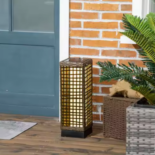 Solar Rotan LED Buitenlamp met Lichtsensor – Waterdicht, 15,5×15,5×46 cm, Voor Tuin & Terras