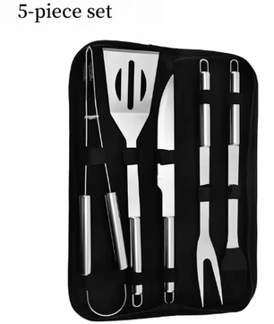 5-Delige RVS BBQ Gereedschapsset – Inclusief Draagbare Opbergtas, Ideaal voor Outdoor Koken