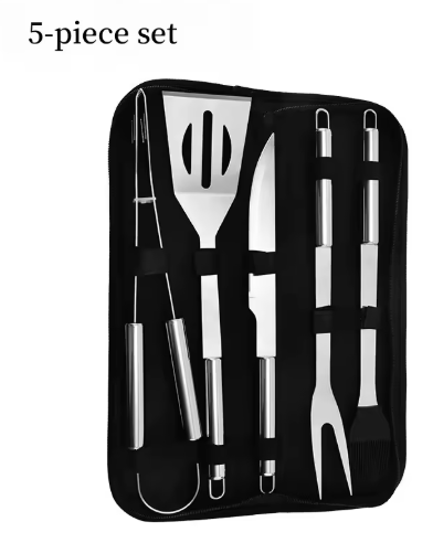 5-Delige RVS BBQ Gereedschapsset – Inclusief Draagbare Opbergtas, Ideaal voor Outdoor Koken