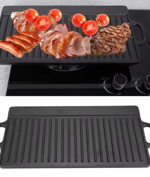 Dubbelzijdige Gietijzeren Grillplaat met Antiaanbaklaag – Geribbeld & Glad Kookoppervlak