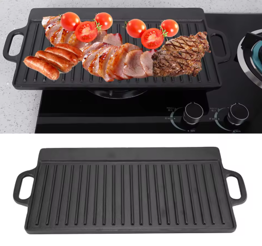 Dubbelzijdige Gietijzeren Grillplaat met Antiaanbaklaag – Geribbeld & Glad Kookoppervlak