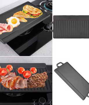 Dubbelzijdige Gietijzeren Grillplaat met Antiaanbaklaag – Geribbeld & Glad Kookoppervlak