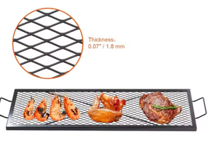 Rechthoekig Stalen Grillrooster – 111 × 38 cm Kampvuur BBQ Rooster met Handvat