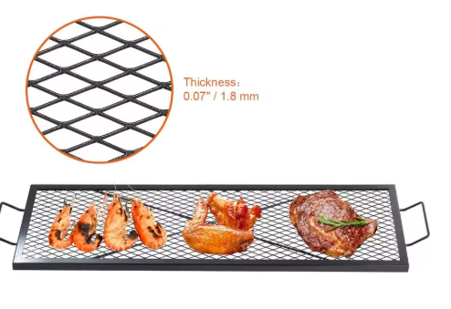 Rechthoekig Stalen Grillrooster – 111 × 38 cm Kampvuur BBQ Rooster met Handvat