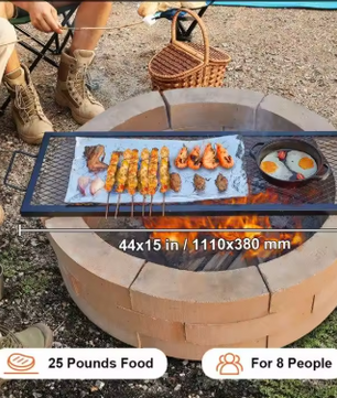 Rechthoekig Stalen Grillrooster – 111 × 38 cm Kampvuur BBQ Rooster met Handvat