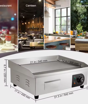 Commerciële Elektrische Bakplaat – 1600 W Roestvrijstalen Aanrecht Grill met Temperatuurregeling