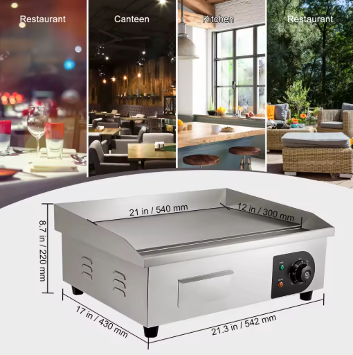 Commerciële Elektrische Bakplaat – 1600 W Roestvrijstalen Aanrecht Grill met Temperatuurregeling