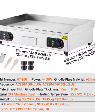 Commerciële Elektrische Bakplaat – 4,4 kW Aanrecht Grill voor Thuis & Professioneel Gebruik