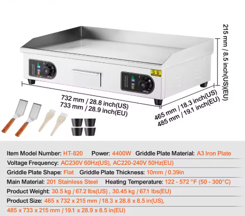 Commerciële Elektrische Bakplaat – 4,4 kW Aanrecht Grill voor Thuis & Professioneel Gebruik