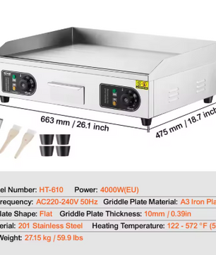 Commerciële Elektrische Bakplaat – 4,4 kW Aanrecht Grill voor Thuis & Professioneel Gebruik