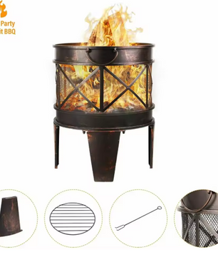 Brazier Met Vonkbescherming en Handgrepen – Tuinhouten Vuurmand voor Barbecue en Verwarming
