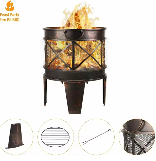Brazier Met Vonkbescherming en Handgrepen – Tuinhouten Vuurmand voor Barbecue en Verwarming