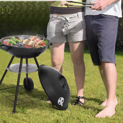 Zwarte Houtskoolbarbecue met Wielen en Ventilatie – Verstelbare Hoogte BBQ Grill voor Tuin, Camping en Picknick