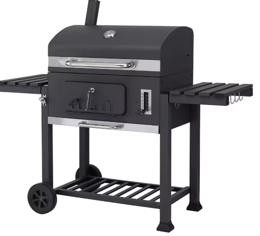 Grote Houtskoolbarbecue met Verstelbare Hoogte, 2 Opvouwbare Bijzettafels en Wielen – BBQ Grill voor Tuin, Camping en Picknick