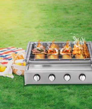 Rookloze Barbecuegrill met 4 Branders – Verstelbare LPG-gasgrill voor Buiten, Draagbaar en Verwijderbaar