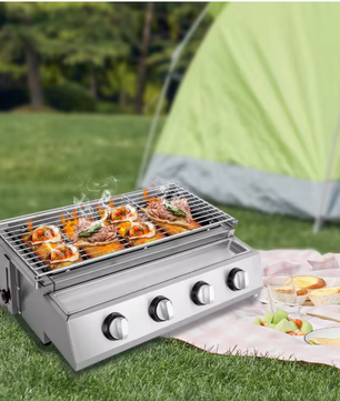 Rookloze Barbecuegrill met 4 Branders – Verstelbare LPG-gasgrill voor Buiten, Draagbaar en Verwijderbaar