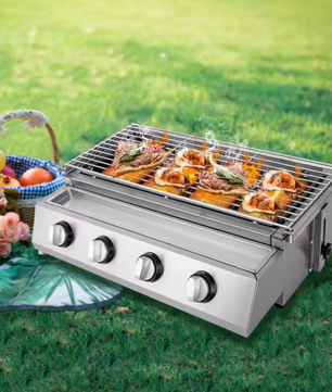 Rookloze Barbecuegrill met 4 Branders – Verstelbare LPG-gasgrill voor Buiten, Draagbaar en Verwijderbaar