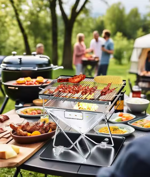 Hoogte Verstelbare Kampvuurgrill – Opvouwbare Houtgestookte Barbecue met Draagtas voor Buiten
