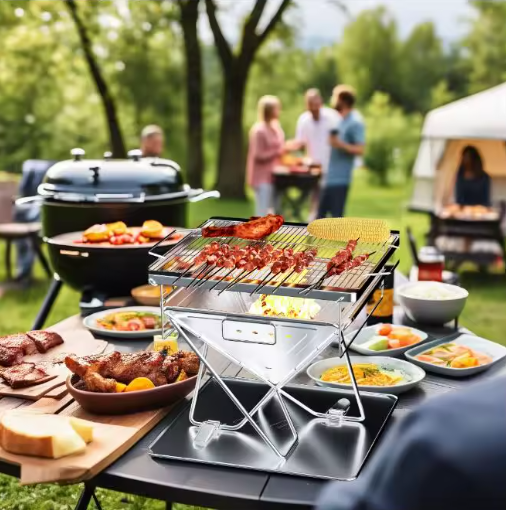 Hoogte Verstelbare Kampvuurgrill – Opvouwbare Houtgestookte Barbecue met Draagtas voor Buiten