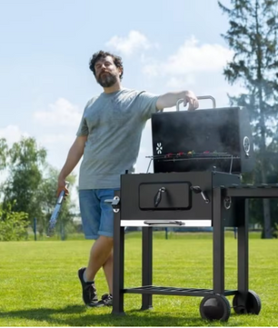 Opvouwbare Houtskoolbarbecue met 3 Branders, Bijzetplanken en Verstelbare Houtskoolbak – Ideaal voor Buiten Koken en Kamperen