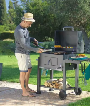 Opvouwbare Houtskoolbarbecue met 3 Branders, Bijzetplanken en Verstelbare Houtskoolbak – Ideaal voor Buiten Koken en Kamperen