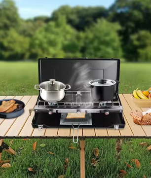 Draagbare Gas Kookfornuis met 3 Branders – Ideaal voor Kamperen, Barbecue en Buitenactiviteiten