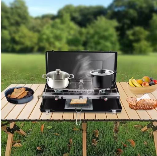Draagbare Gas Kookfornuis met 3 Branders – Ideaal voor Kamperen, Barbecue en Buitenactiviteiten