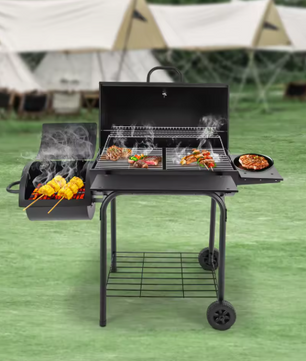 Houtskoolgrill voor Buiten – Barbecue met Thermometer, Wielen en Opvouwbare Tafel