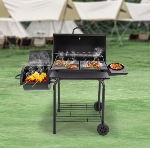 Houtskoolgrill voor Buiten – Barbecue met Thermometer, Wielen en Opvouwbare Tafel