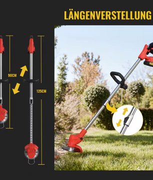 Draadloze Grastrimmer – Elektrische Grasmaaier met 2x2000mAh Batterijen, Telescopische Grasmaaier met 4 Messen en 90° Verstelbare Snijkop