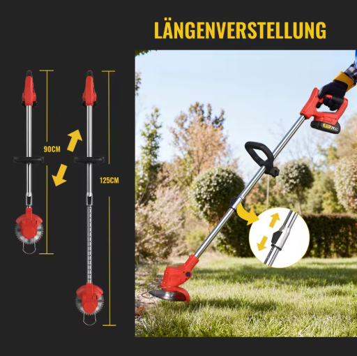 Draadloze Grastrimmer – Elektrische Grasmaaier met 2x2000mAh Batterijen, Telescopische Grasmaaier met 4 Messen en 90° Verstelbare Snijkop