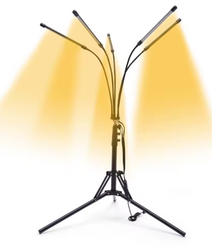 LED Groeilamp voor Kamerplanten met Standaard – 5-Koppige Plantengroeilamp met Volledig Spectrum, 4/8/12 uur Timer, Verstelbaar Statief