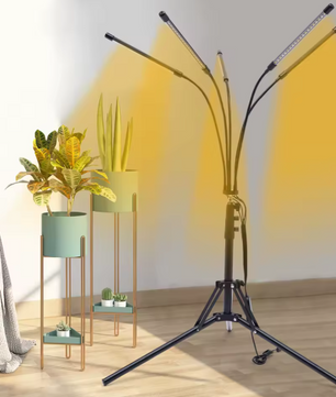 LED Groeilamp voor Kamerplanten met Standaard – 5-Koppige Plantengroeilamp met Volledig Spectrum, 4/8/12 uur Timer, Verstelbaar Statief