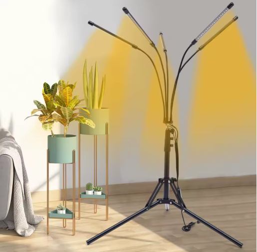 LED Groeilamp voor Kamerplanten met Standaard – 5-Koppige Plantengroeilamp met Volledig Spectrum, 4/8/12 uur Timer, Verstelbaar Statief