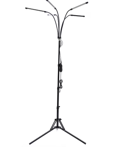 LED Groeilamp voor Kamerplanten met Standaard – 5-Koppige Plantengroeilamp met Volledig Spectrum, 4/8/12 uur Timer, Verstelbaar Statief