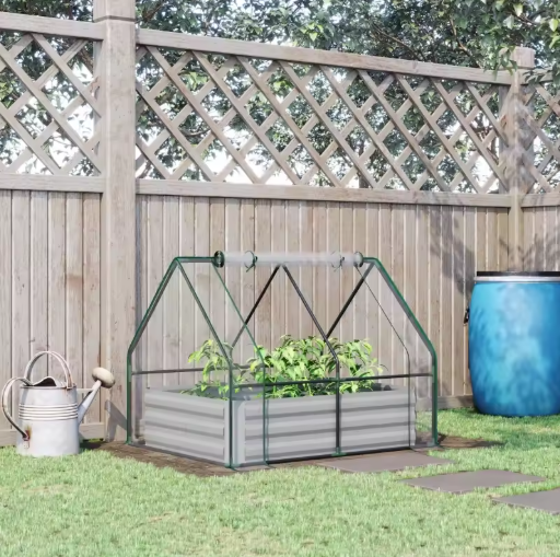 Tuinbed met Kasbedekking – Verhoogd Plantbed voor Groenten, Tomaten en Bloemen met PE Zeildoek, 50 cm