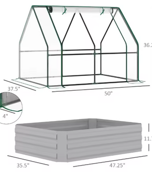 Tuinbed met Kasbedekking – Verhoogd Plantbed voor Groenten, Tomaten en Bloemen met PE Zeildoek, 50 cm