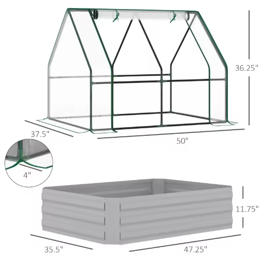 Tuinbed met Kasbedekking – Verhoogd Plantbed voor Groenten, Tomaten en Bloemen met PE Zeildoek, 50 cm