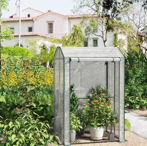 Pop-up Tuinkas voor Planten en Groenten – Winterbescherming met Oprolde Deur en Wielen, 70x70x150 cm