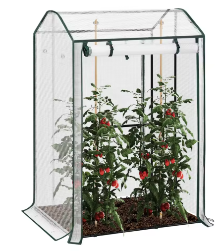 Pop-up Tuinkas voor Planten en Groenten – Winterbescherming met Oprolde Deur en Wielen, 70x70x150 cm