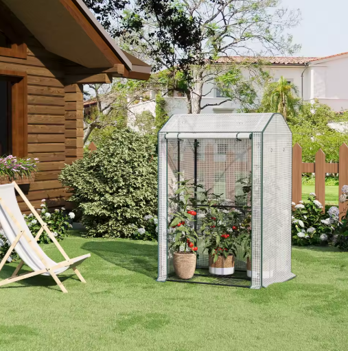 Pop-up Tuinkas voor Planten en Groenten – Winterbescherming met Oprolde Deur en Wielen, 70x70x150 cm