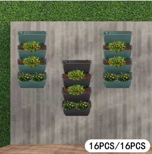 Set van 16 Verticaal Hangende Tuinplantenzakken – Wandplanter voor Kruiden, Groenten en Bloemen, Duurzaam en Ruimtebesparend
