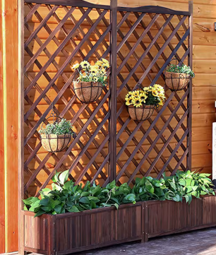 Verhoogd Tuinbed met Latwerk – Houten Plantenbak voor Groenten, Kruiden en Bloemen, Binnen en Buiten, Antieke Stijl