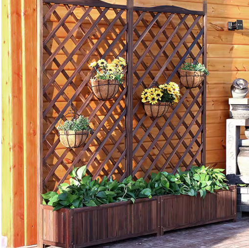 Verhoogd Tuinbed met Latwerk – Houten Plantenbak voor Groenten, Kruiden en Bloemen, Binnen en Buiten, Antieke Stijl